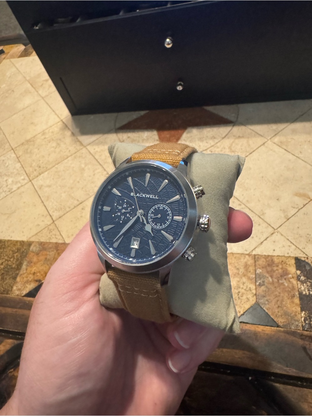 Men's Blackwell Chronograph Watch - Blue Dial, Tan Strap